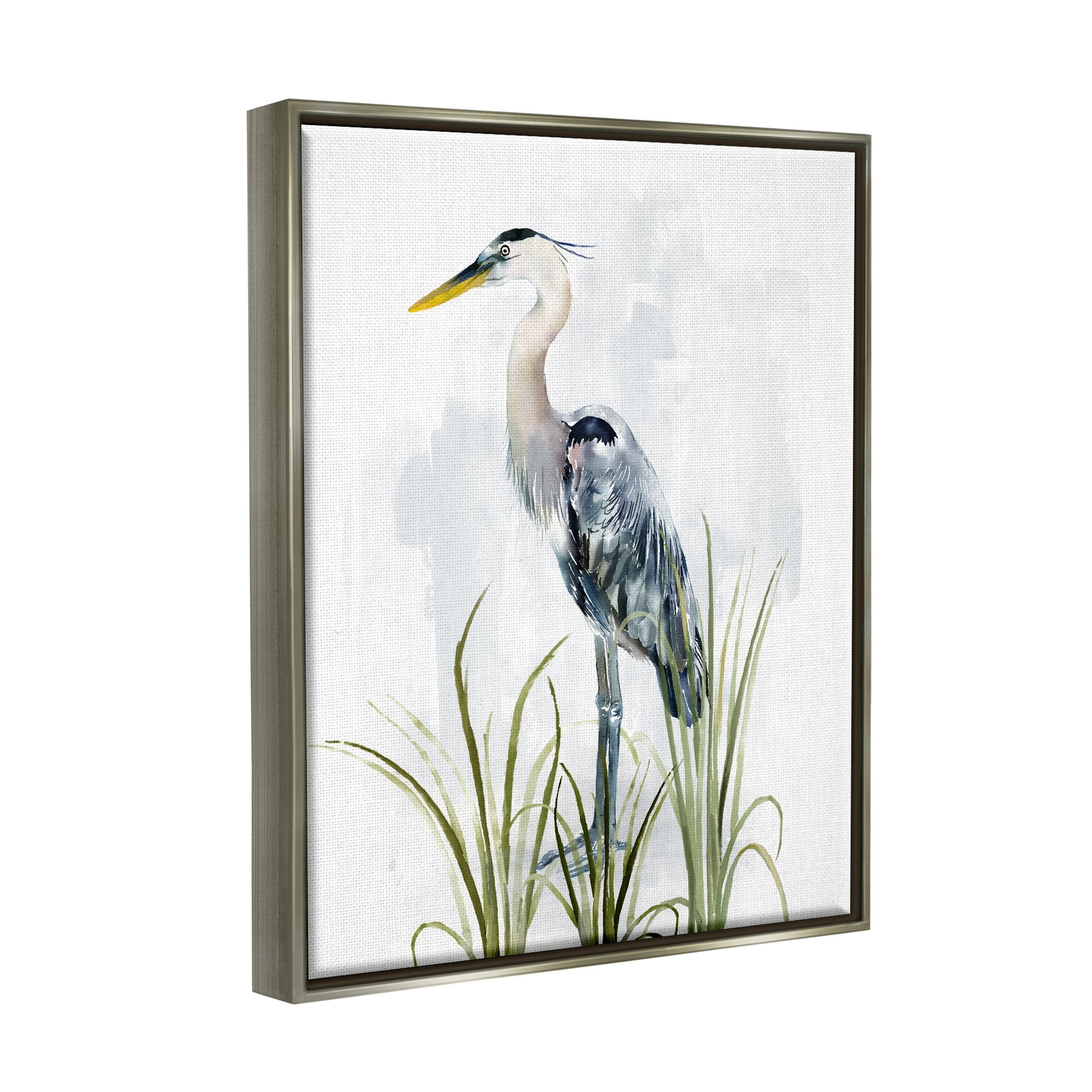 Stupell Industries Shore Bird Looking Left Animals & Insects Painting Gray Floater Framed Canvas Art Print Wall Art, 25 x 31