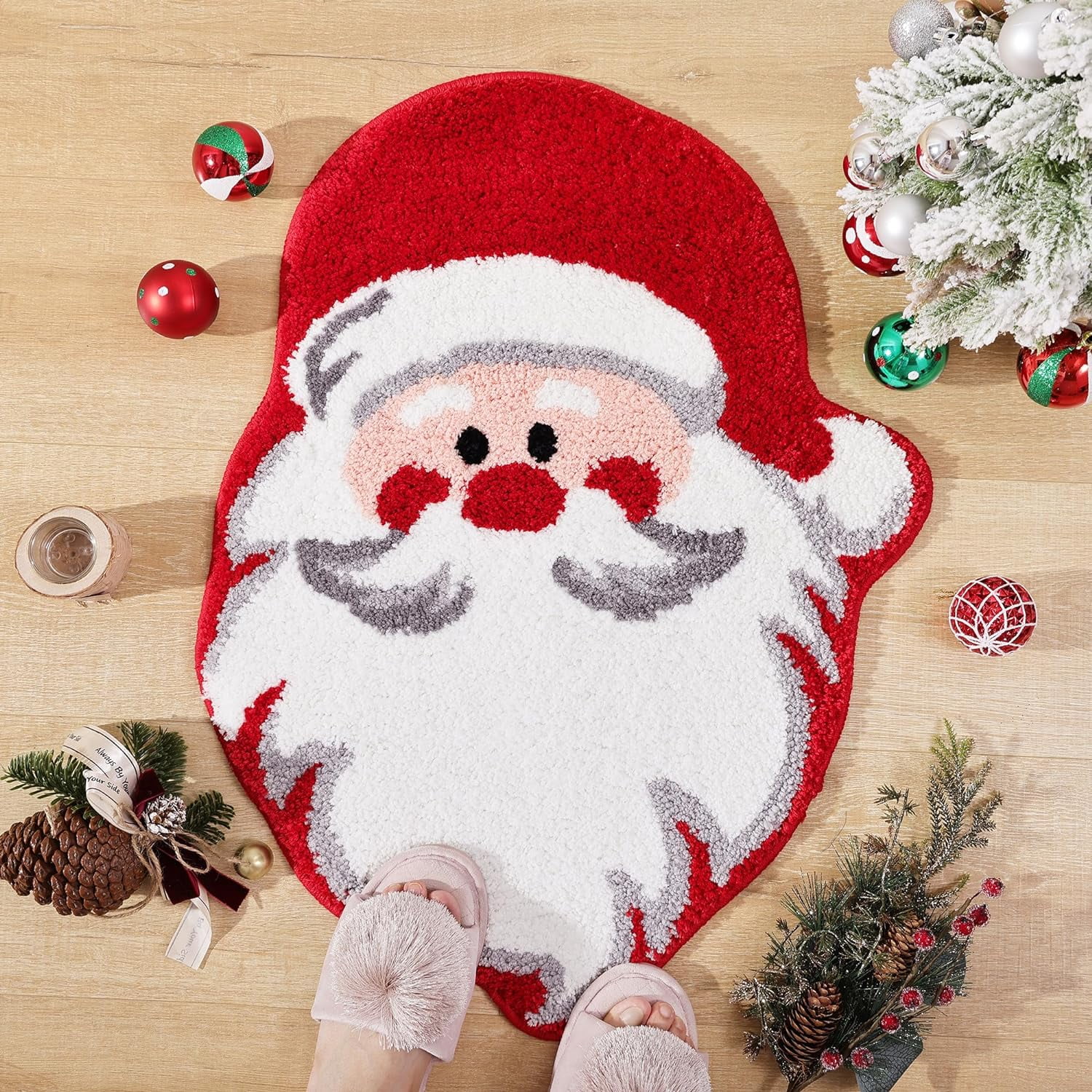 Santa Claus Bathroom Rugs for Living Room Red Christmas Rug Absorbent Washable Bath Mat Shower Non-Slip Soft Thick Durable Bathtub Carpet for Women