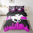 thumbnail image 2 of Derby Racing Bed in a Bag 7Pcs Western Cowgirl Bedding Set, Rustic Farmhouse Twin Size Comforter Set Horse Race Bedding Comforter Sets, Wild Galloping Bed Set Horse Game Theme Room Decor (Pink Black), 2 of 4