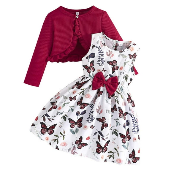 RYTAYY Children Girls Clothing Sets 2-8 Years Sleeveless Halter Dress and Solid Color Cardigan Cute Sweet 2-Pack Outfit Fashion Outfit Sets