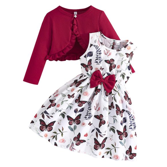 PMVFHDE Girls Outfits Set Stylish Toddler Dress with Jacket for Casual Spring and Summer Wear 2 Piece Ensemble for Baby Girls 2 to 8 Years