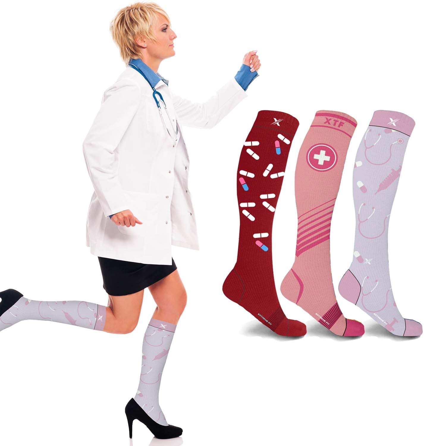 Compression Socks Knee High - Made for Running, Athletics and Pregnancy - 3 Pair