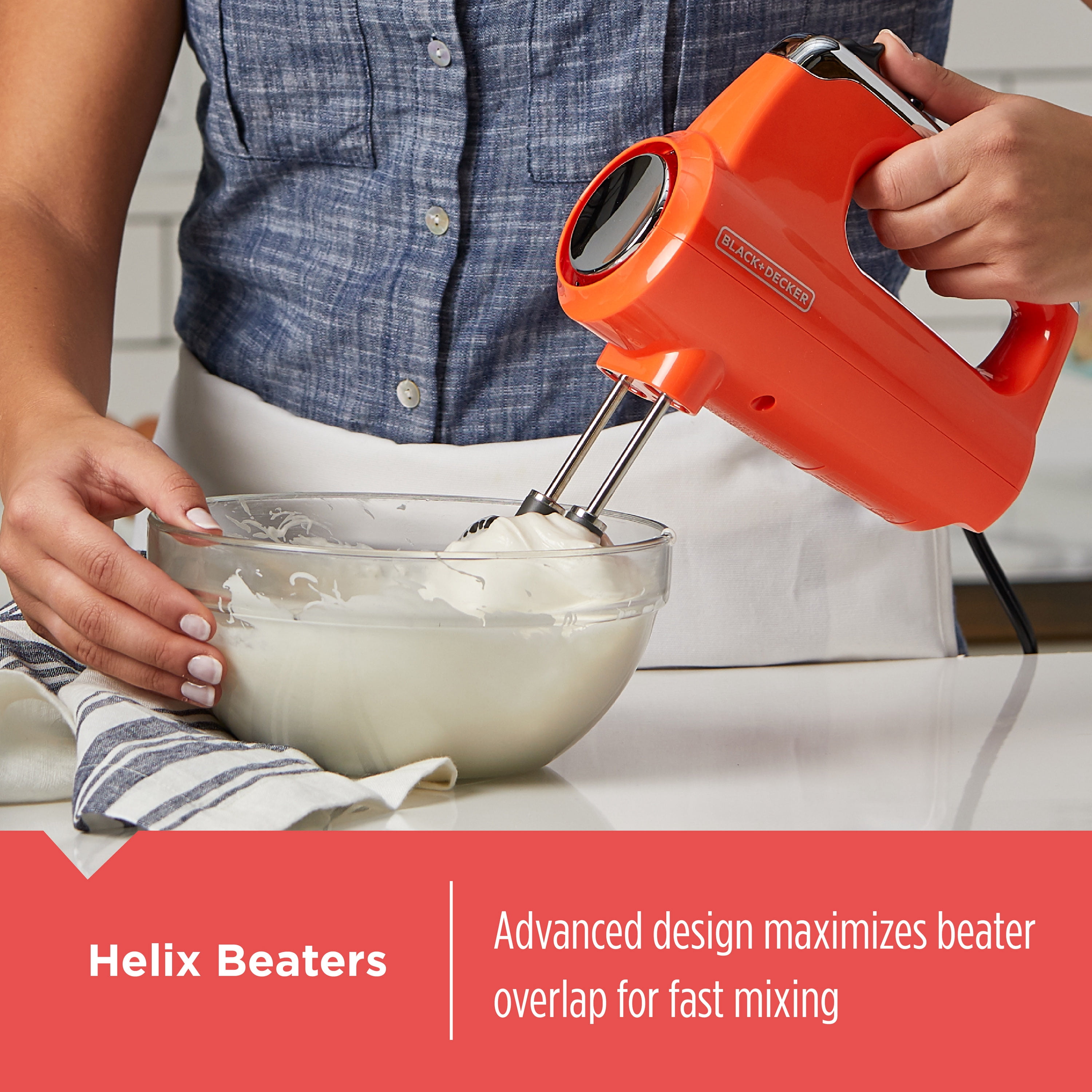BLACK+DECKER Helix Performance Premium Hand Mixer, 5-Speed Mixer, Tangerine, MX600TR