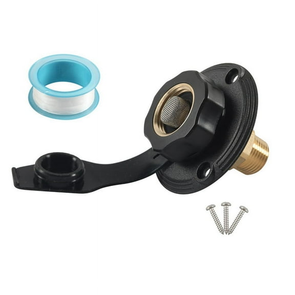 RV Water Inlet Connection City Fill Flange Brass with Check Valve Hose Connector Black