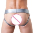 thumbnail image 4 of HKEJIAOI Mens Underwear Patent Leather Jockstrap Low Rise G-String Briefs, Silver L, 4 of 5