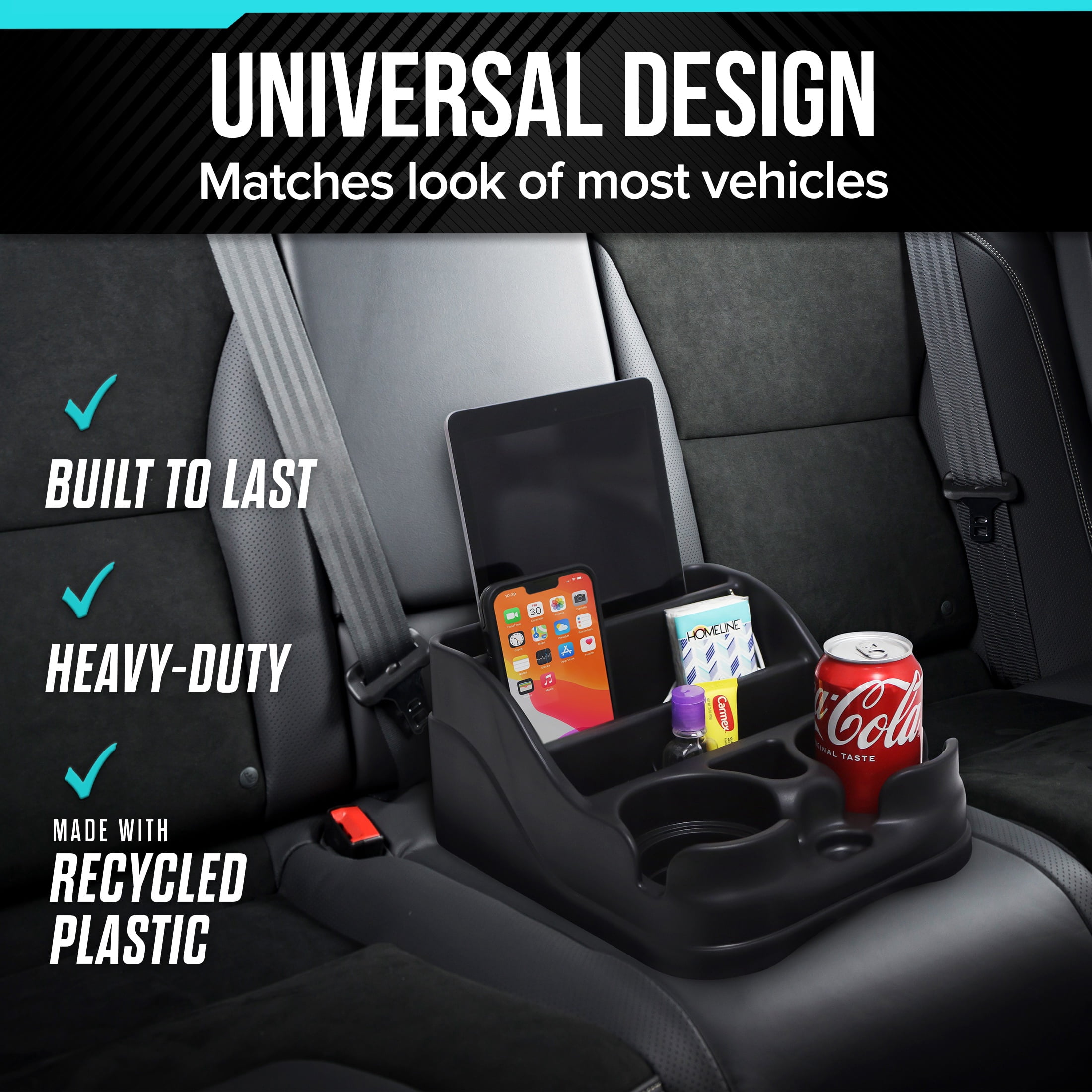 Moblorg Mini Center Console Organizer with Cup Holders for Cars, Trucks, Minivans, and SUVs