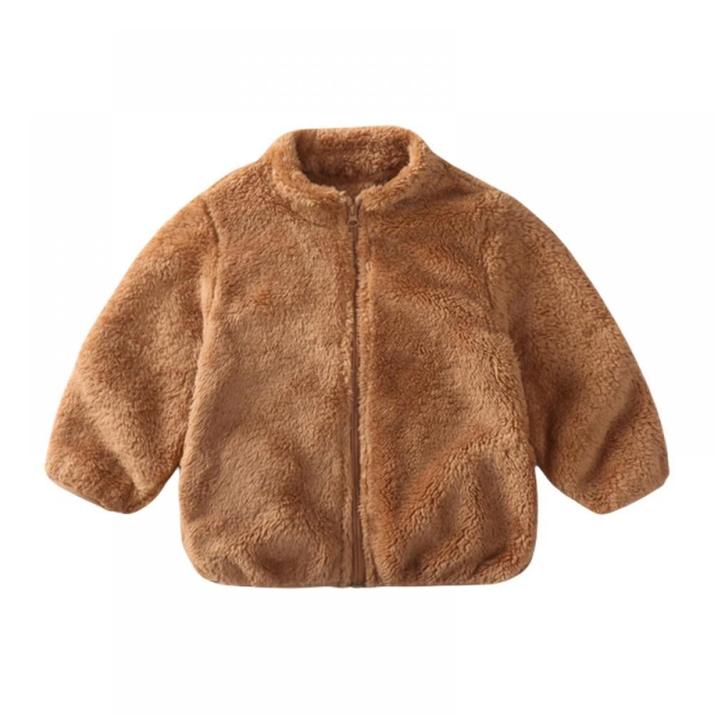 ACSUSS Toddler Baby Boys Girls Sherpa Fleece Jacket Full Zip Fuzzy Hooded Coat Fall Winter Warm Outerwear