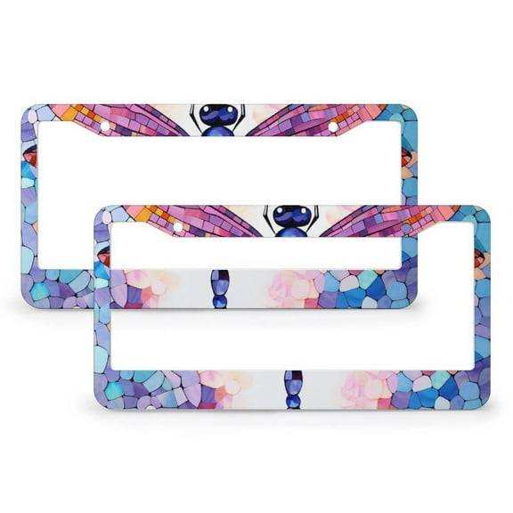 License Plate Cover Dragon Fly In Purple And Blue Funny License Plates 2 Pcs Set Animals Dragonfly Metal License Plate Frames for US Standard Vehicles for Women Men