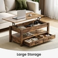 thumbnail image 3 of Greenstell Table Basse à Plateau Relevable avec 2 Tiroirs, 39 Pouces de Large, Brun Rustique, 3 of 8