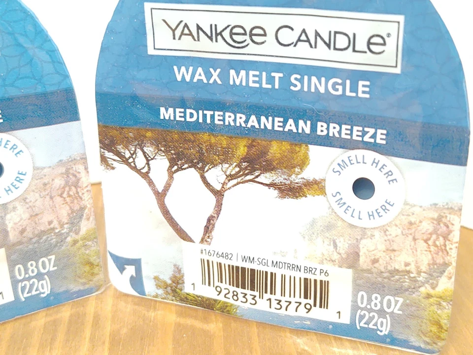 Yankee Candle Wax Melt Tart Singles X 2 Mediterranean Breeze 0.8 Oz Each New
