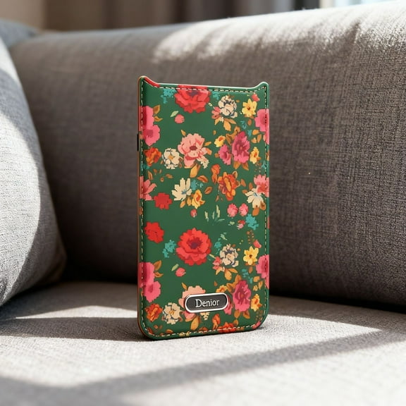 Magnetic Card Holder Phone Wallet for iPhone 17 Pro Max, Fashionable Floral Pattern PU Leather Magnetic Card Holder Back Phone Card Wallet Pocket Compatible for iPhone 17 Pro Max, Green