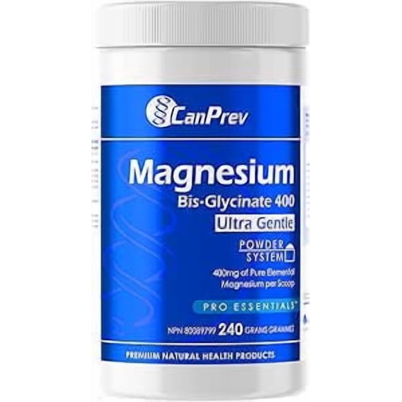 CanPrev Magnesium Bisglycinate Ultra Gentle 240g Powder 48-Servings - 400mg of Pure Elemental Magnesium Per Scoop - Chelated Complex - Muscle Health, Calm, Relaxation, Bone Health and Cramp Relief