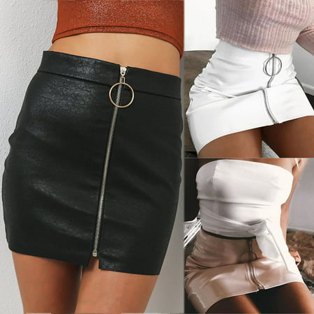 EFINNY Women's PU Leather High Waist Short Mini Skirt Straight Zipper Pencil Skirt Office