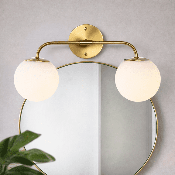 ASHOP Modern LED Gold Wall Sconce with Frosted Glass Globe Shades, 2-Light Dimmable Bathroom Vanity Light Fixture