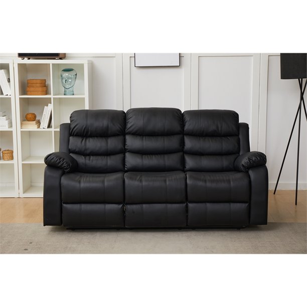 Kingway Furniture Eston Faux Leather Living Room Sofa in Black