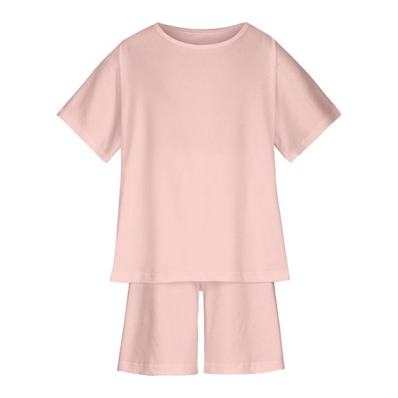 JSGEK 3-4 Years Kids Little Boys and Girls Solid Color Casual Loose Outfit Sets Soft 2 Pieces Set Summer Regular Fit Shorts and Tops Set Comfort Pink