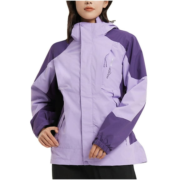 YUGYXL Womens Thick Jackets Winter Thermal 3-in-1 Hood Windbreaker Plus Size Heavy Weight Insulated Outerwear Casual Outdoor Windproof Coats Sale Purple,XL