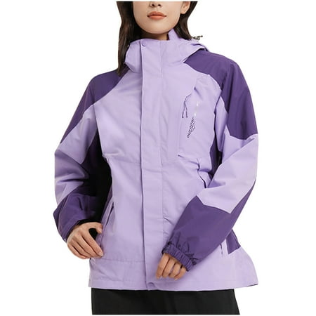 YUGYXL Womens Thick Jackets Winter Thermal 3-in-1 Hood Windbreaker Plus Size Heavy Weight Insulated Outerwear Casual Outdoor Windproof Coats Prime Clearance Sale Purple,XL