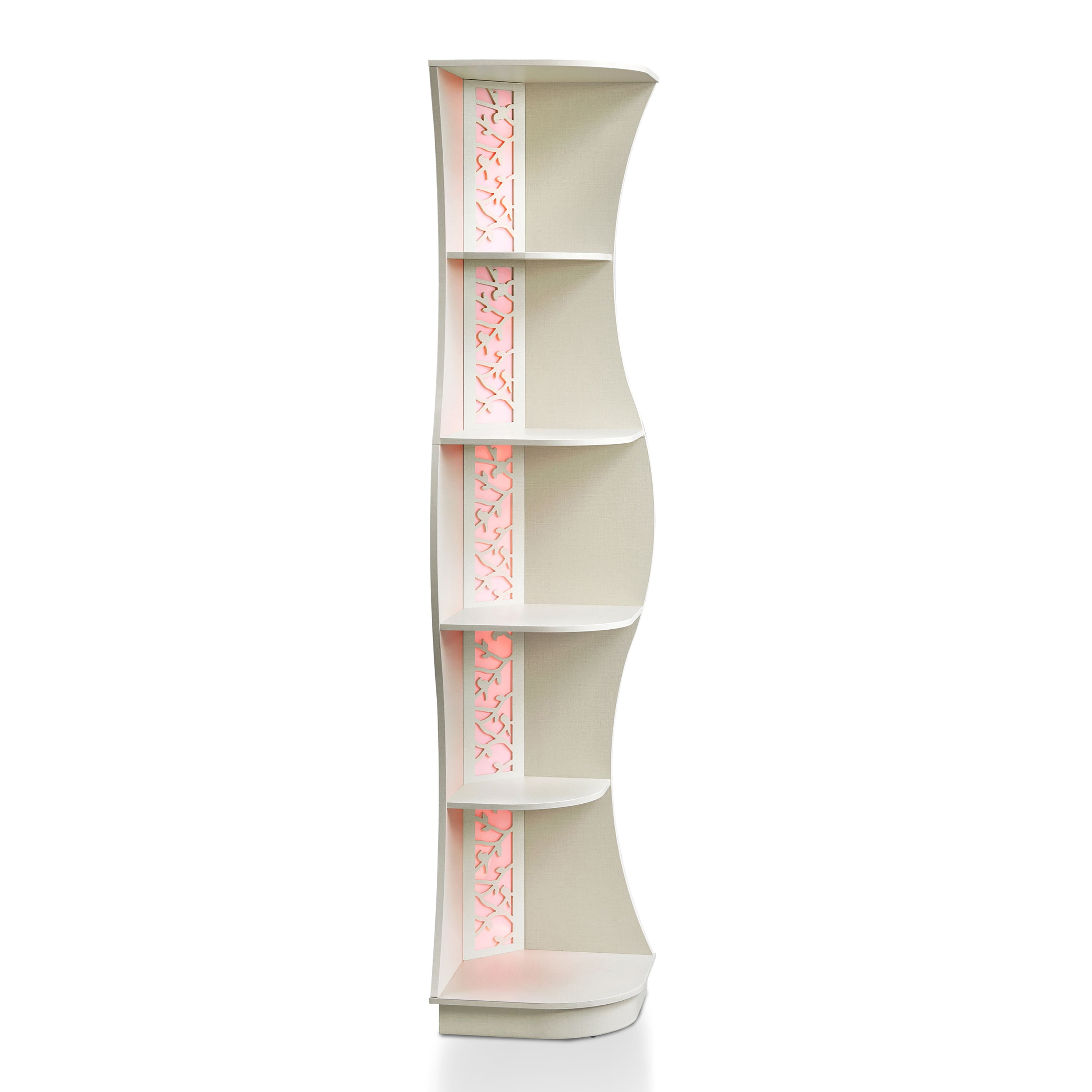 Furniture of America Wilton Adult Contemporary 5-Shelf Corner Bookcase with LED Light, Cream