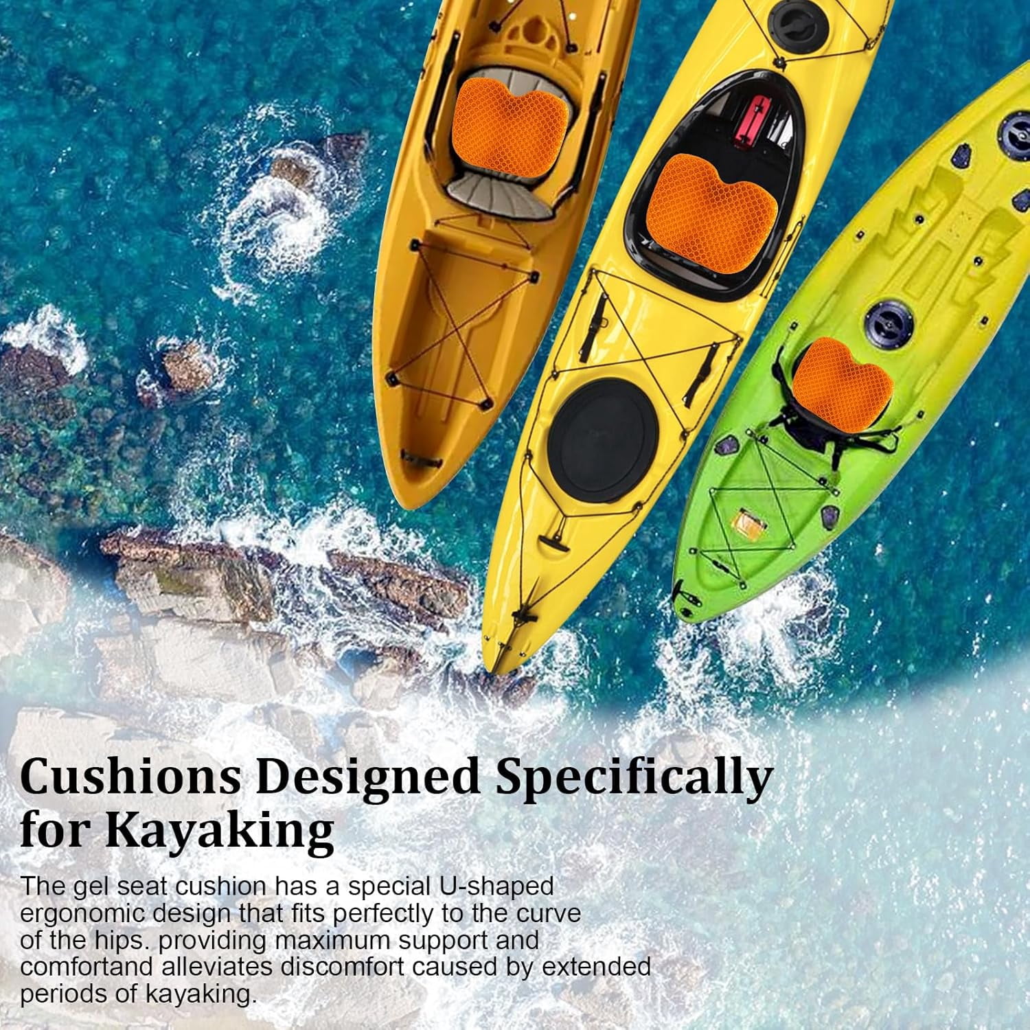 Anti-Slip Kayak Seat Cushion - Waterproof Thicken Gel Boat Kayak Canoe Rowing Stadium Pad for Sit in Kayak Chair Kayak Accessories Equipment Gear for Fishing Kayak