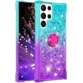 thumbnail image 7 of Clear Case for Samsung Galaxy S23 Ultra (Not S23) with Kickstand for Girls Women, Liquid Glitter Sparkle Bling Cute Case Gradient Quicksand Cover for Samsung Galaxy S23 Ultra JB Bluish Violet, 7 of 7