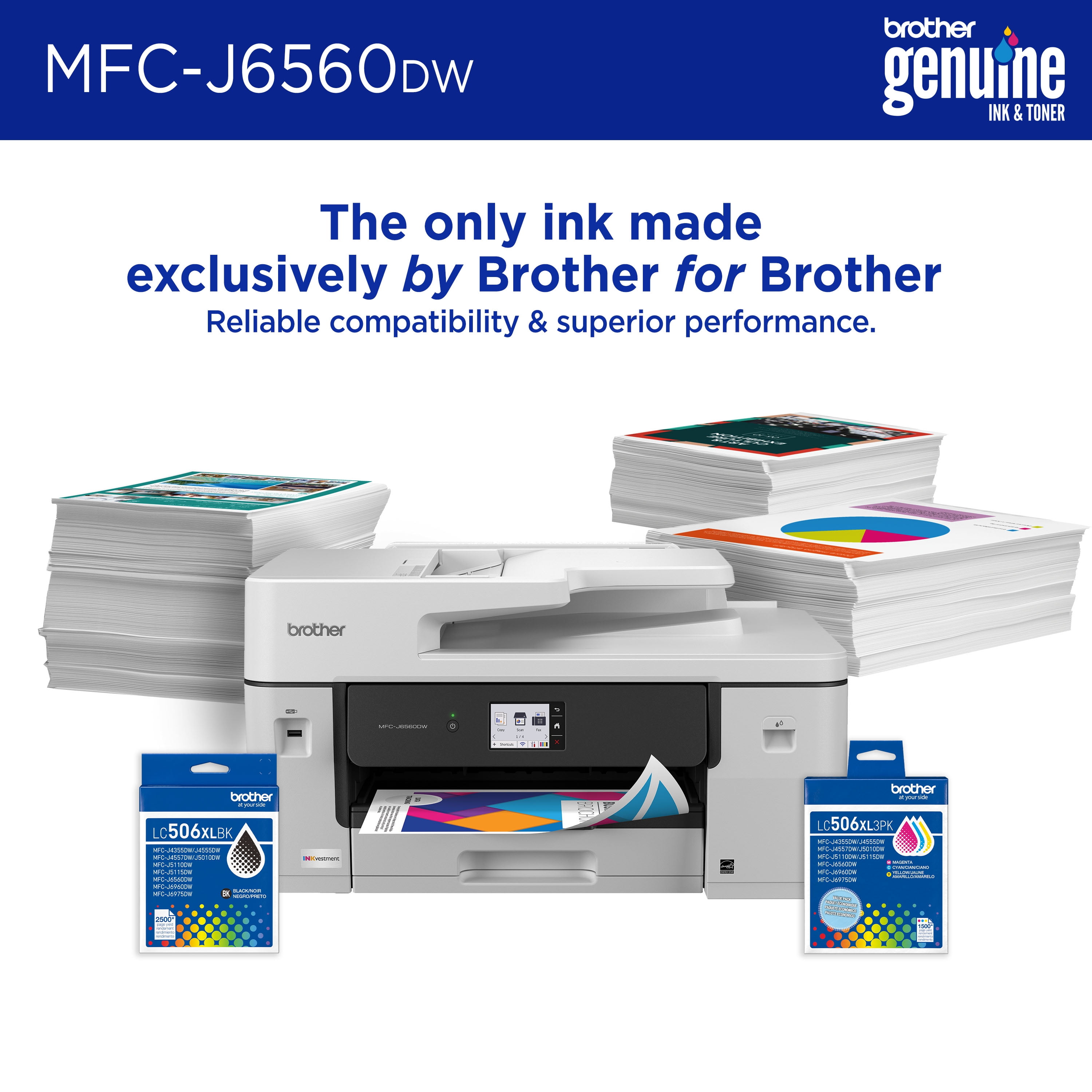 Brother INKvestment MCF-J6560DW Wireless Color Inkjet All-in-One Printer with 11”x17” capabilities and 2.7” Color Touchscreen
