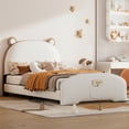 thumbnail image 2 of Cosymart Twin Size Upholstered Platform Bed with Bear-shaped Headboard and Footboard，White+Brown, 2 of 9