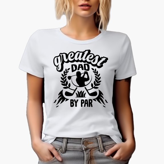 Greatest Dad by Par Pun with Swinging Father, Grandpa or Husband Golf Player, Golfing or Golfer Themed Merch Gift, White T-Shirt, S