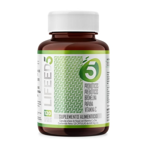 Suplemento Alimenticio LIFEED5 Probiotics 120 Cápsulas Enzimas Digestivas Fibra Natural Vitamina C y Zinc