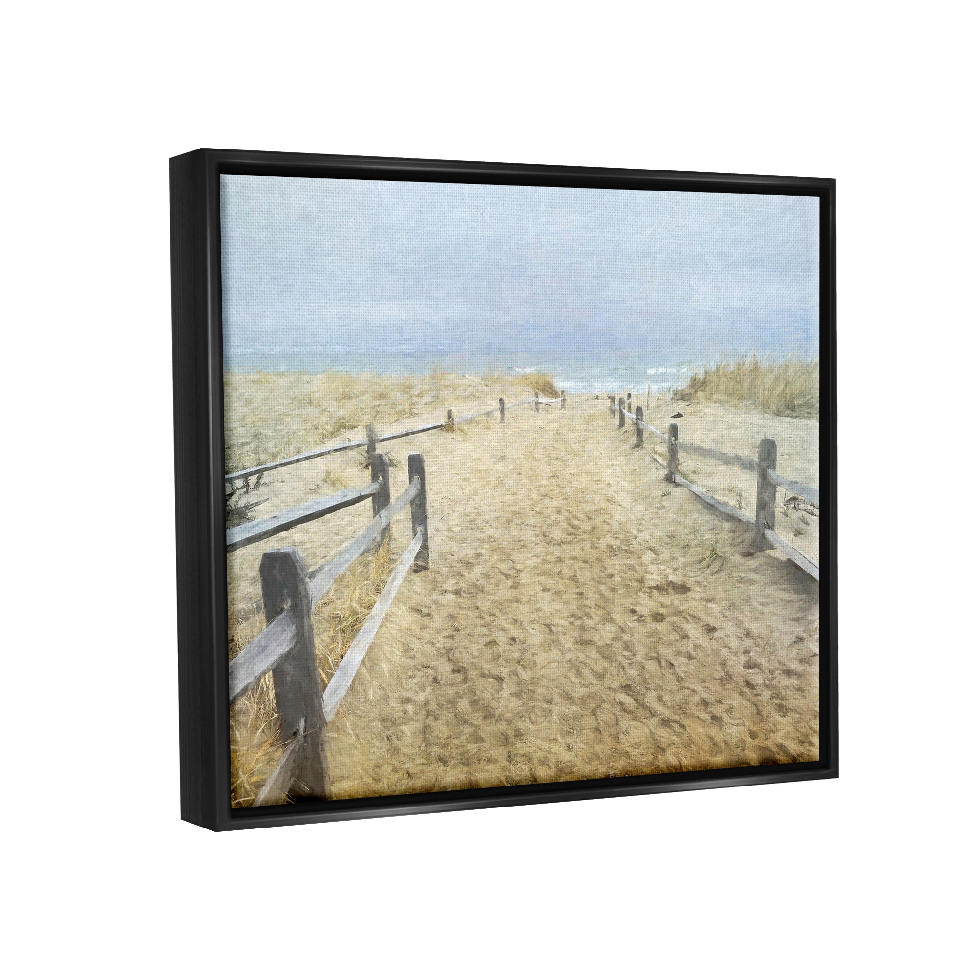 Stupell Industries Sandy Footprints Beach Boardwalk Coastal Painting Black Floater Framed Art Print Wall Art