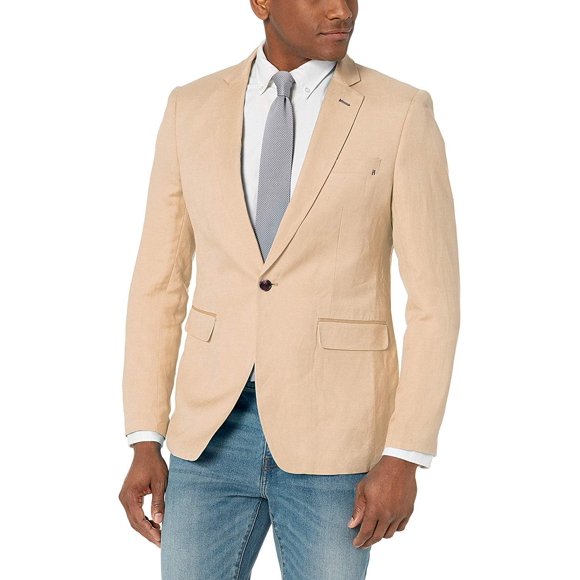 Azaro Uomo Men's Blazer Slim Dress Casual Linen Suit Sport Jacket Stylish, Natural Skin X-Small