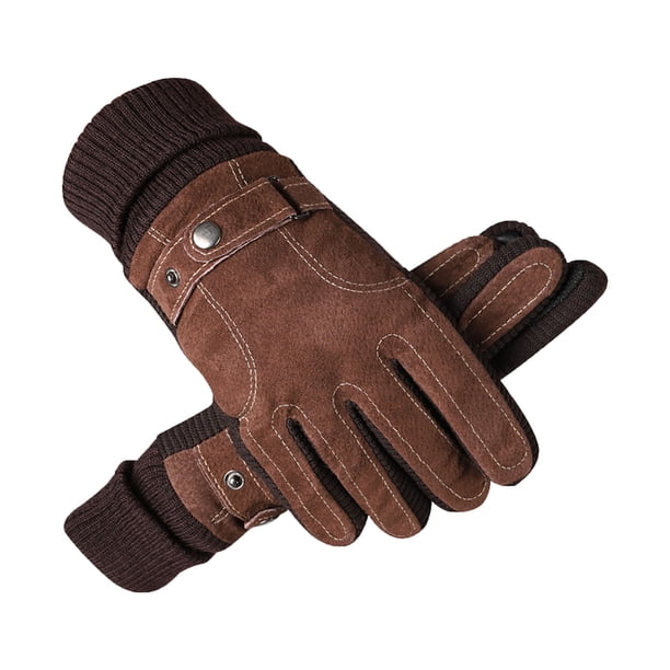 Guantes de piel de cerdo para hombre - con forro polar - compatibles con pantalla táctil - para montar a caballo en invierno - cortaviento y cálidos