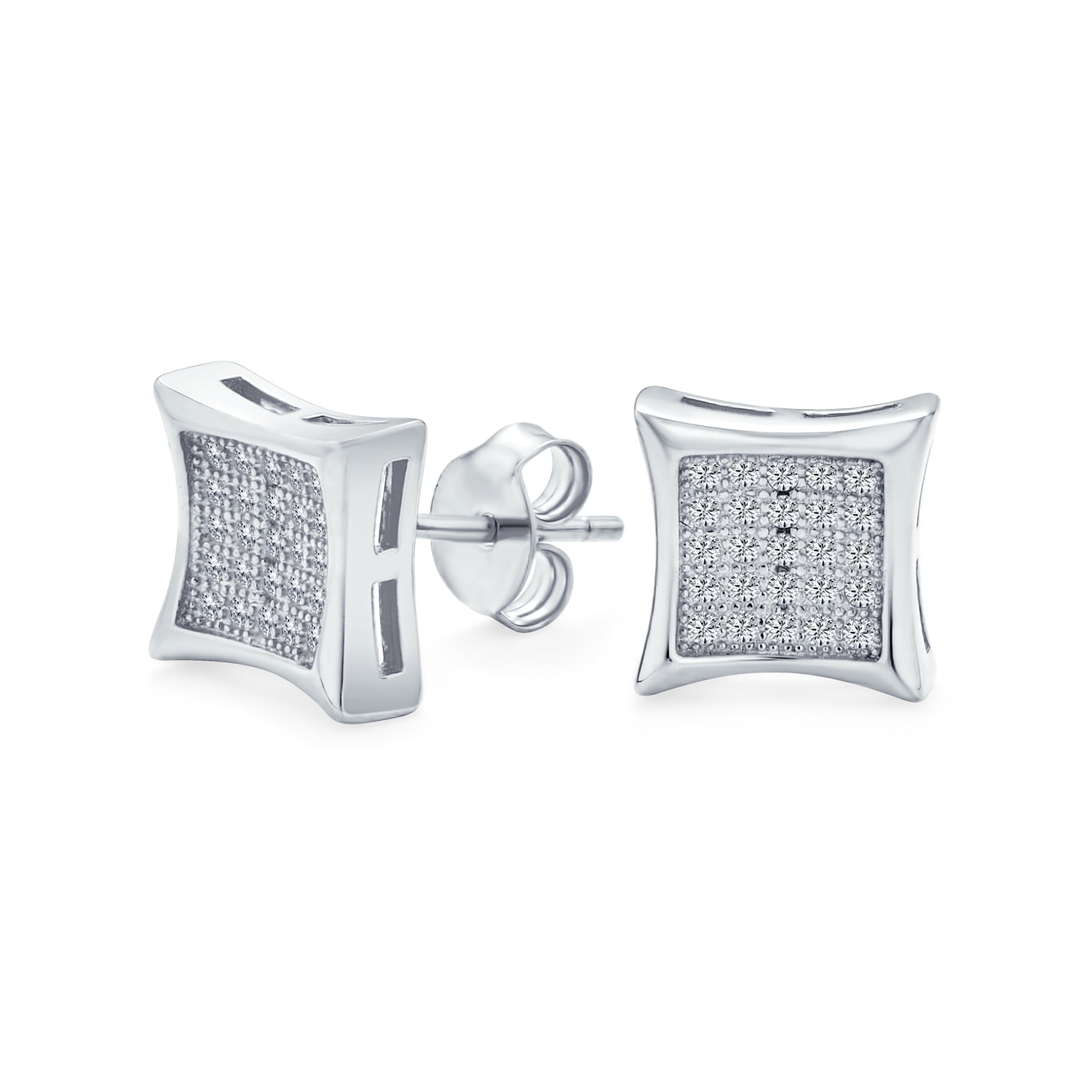 50 Stone Silver Flawless CZ Iced Out Kite Earrings for Men 