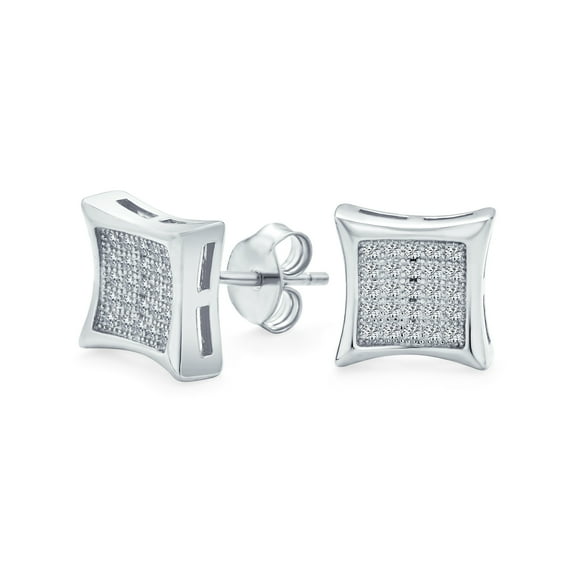 Bling Jewelry Mens  Unisex Square CZ Stud Earrings for Men, Gold Sterling Silver, Multiple Sizes