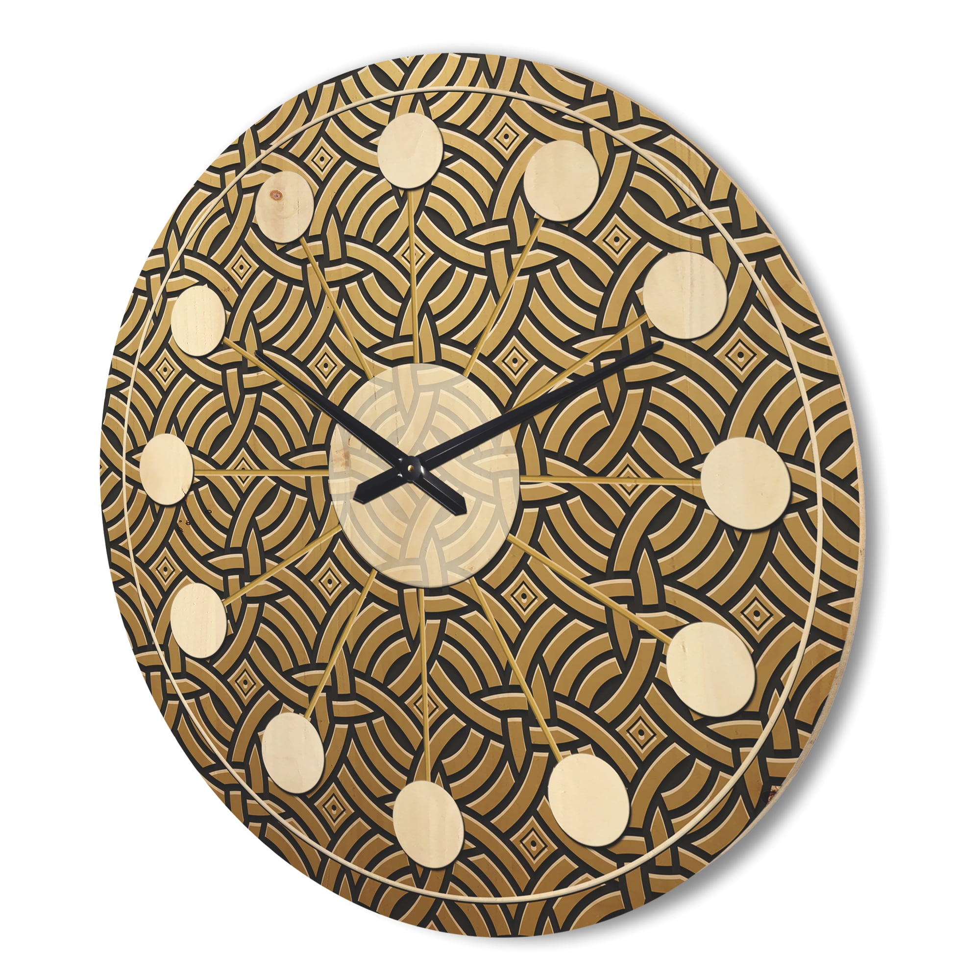 Designart 'Metallic Golden Luxury Geometrics XII XXI' Mid-Century Modern Wood Wall Clock