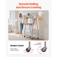 thumbnail image 6 of KFFKFF Rolling Garment Rack with Dual Hanging Rods and Storage Basket, 330 lbs Capacity, Adjustable Carbon Steel Clothing Rack with Wheels for Bedroom, Laundry, and Living Room, 6 of 9