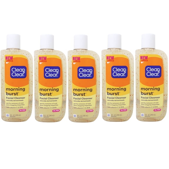 5 Pack - Clean & Clear Morning Burst Oil-Free Gentle Daily Acne Face Wash and Facial Cleanser, 8 fl oz