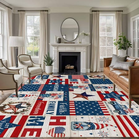 8x10 Area Rugs for Living Room Independence Day Non Slip Area Rugs for Kitchen Bedroom Entryway Gnomes Star Truck Flag Farmhouse Washable Carpet Runner Rug Floor Mats for Bedroom Home Decor