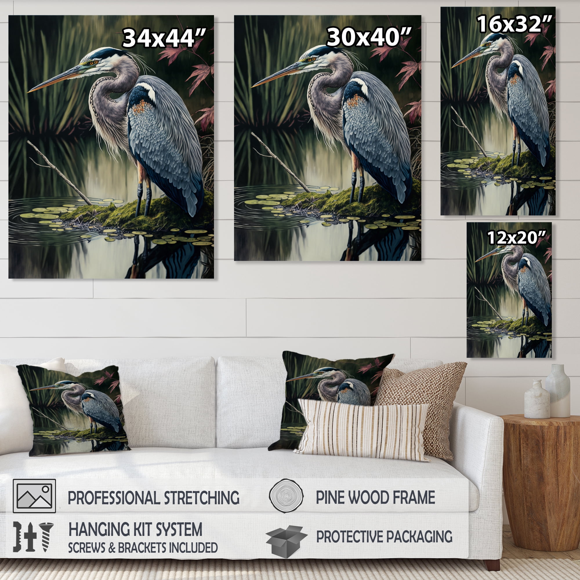 Designart Heron At The Edge Of The River Canvas Wall Art