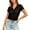 Black, variant on Women T-Shirts Satin Lace Trim Short Sleeve Bow Tie Front V Neck Blouse Casual Summer Tops Vacation Solid Color Streetwear