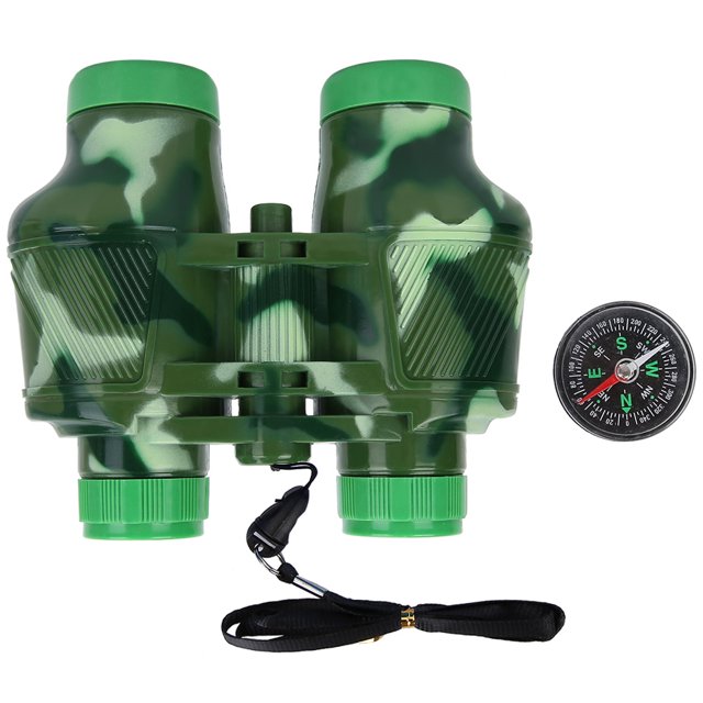 Prismáticos para observación de aves para niños con brújula: telescopio verde para jóvenes naturalistas que buscan aventuras al aire libre