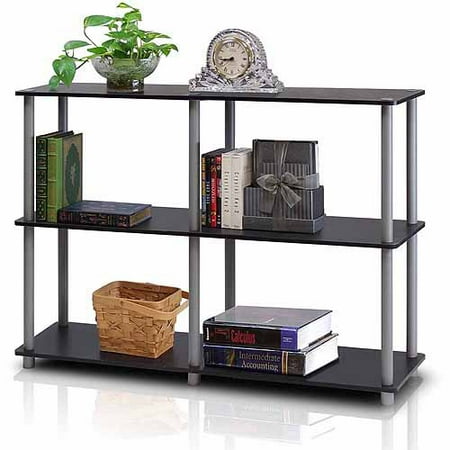 Furinno Turn-N-Tube Wood 3-Tier Double Size Storage Display Rack in Black/Gray
