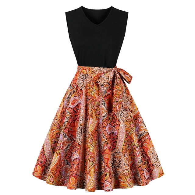 Vestido de Verano para Mujeres Moda Casual Suelto Impreso sin Mangas Cuello en V Vestido Grande Del Doblado, Estilo Sexy