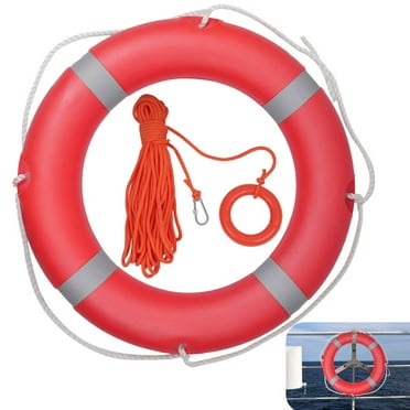 28in Boat Safety Throw Ring, 5.5lb Standard Life Ring with 98.4ft Water Floating Lifesaving Rope Set, Outdoor Professional Throwing Ring with Reflective Strips