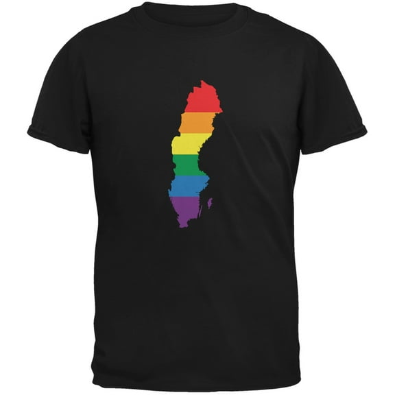 Sweden LGBT Gay Pride Rainbow Black Adult T-Shirt - Medium