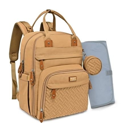BabbleRoo Diaper Bag Backpack, Waterproof Travel Bag with Changing Pad, Original Baby Bag, Khaki
