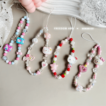 ZHZIYAG 4Pcs Cute Cartoon Hello Kitty Beaded Bracelet Keychain Phone Charm - Soft Silicone Charms for Girls, Teens, Women - Fun Kawaii Accessories for Backpacks, Bags, Gifts WW728#1612
