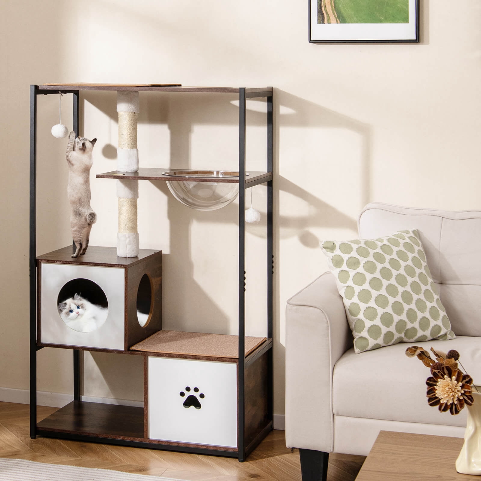 Costway 52" Tall Wooden Cat Tree with Metal Frame 2 Condos Sisal Scratching Posts