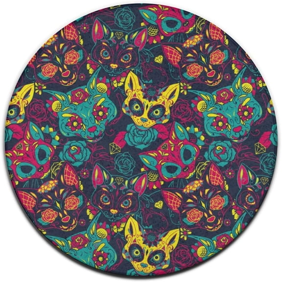 Modern Round Area Rug Non-Skid Carpet, geometric circle mat for office, playroom or hallway, soft washable floor décor, stylish minimalist home accent for everyday comfort