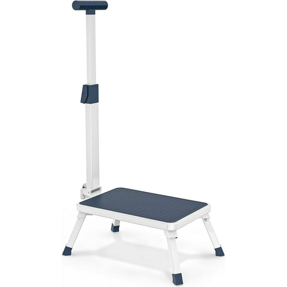 Folding Step Stool, Step Stools with Handle for Elderly Adults, Metal Stepping Stool with Adjustable Handrail in Kitchen, Bathroom, Bedroom, 330 Lbs Capacity